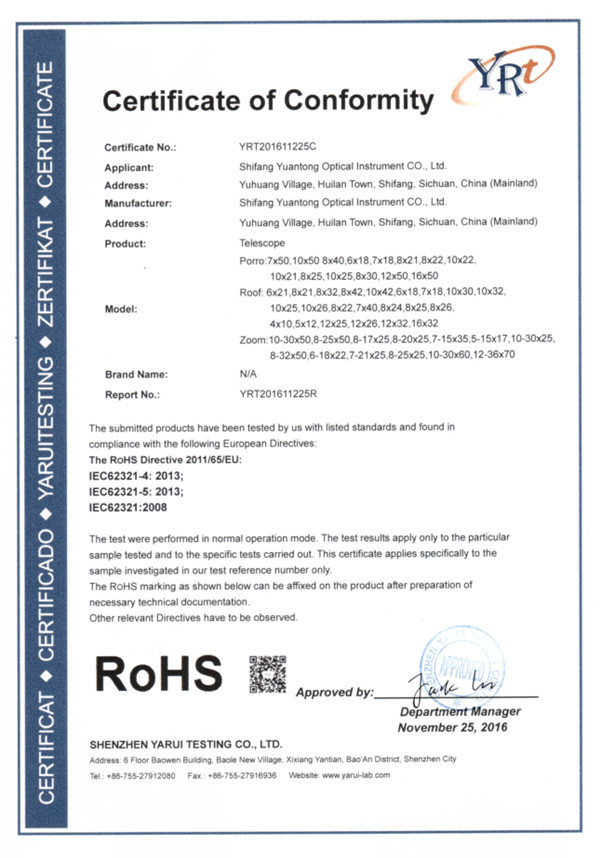 China Lijing International Optical Equipment Factory Certificaten